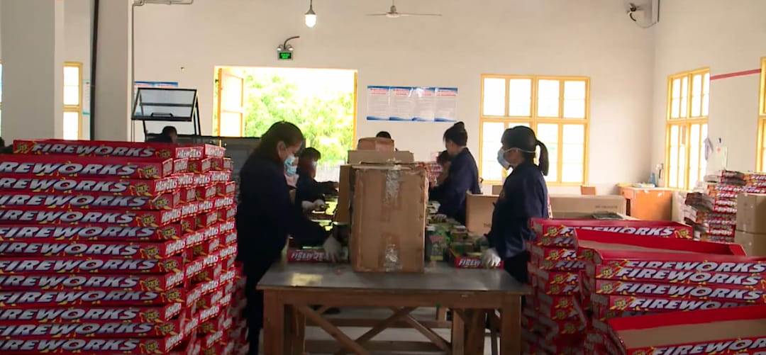 Workers producing fireworks at a factory in Liuyang, China